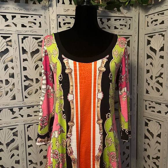 FROM THE HEART FANTASTIC BOHO FRESH BLACK & MULTICOLORS DESIGN LONG SLEEVE TOP - Picture 2 of 11